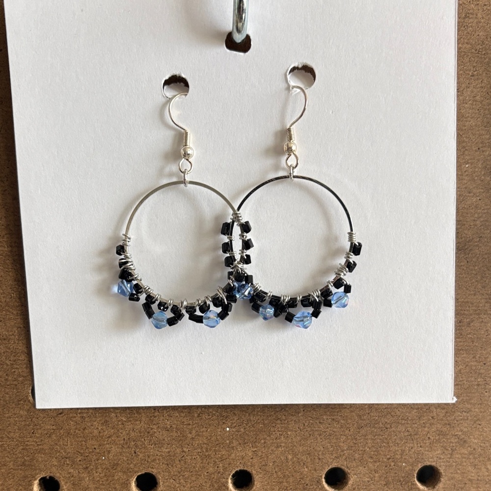 Elegant Silver and Black Hoop Earrings